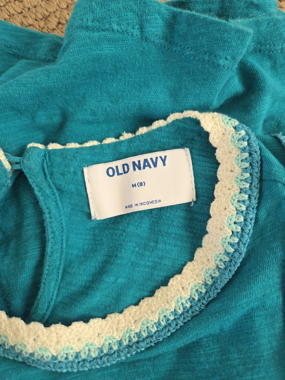 Old Navy Black And Teal Tank with Cream and Tan Crochet Edging (Set Of 2)